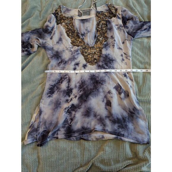 AllSaints Women's Size 10 Kaftan Beaded Embellished Pullover Blouse Top Blue - Picture 7 of 8